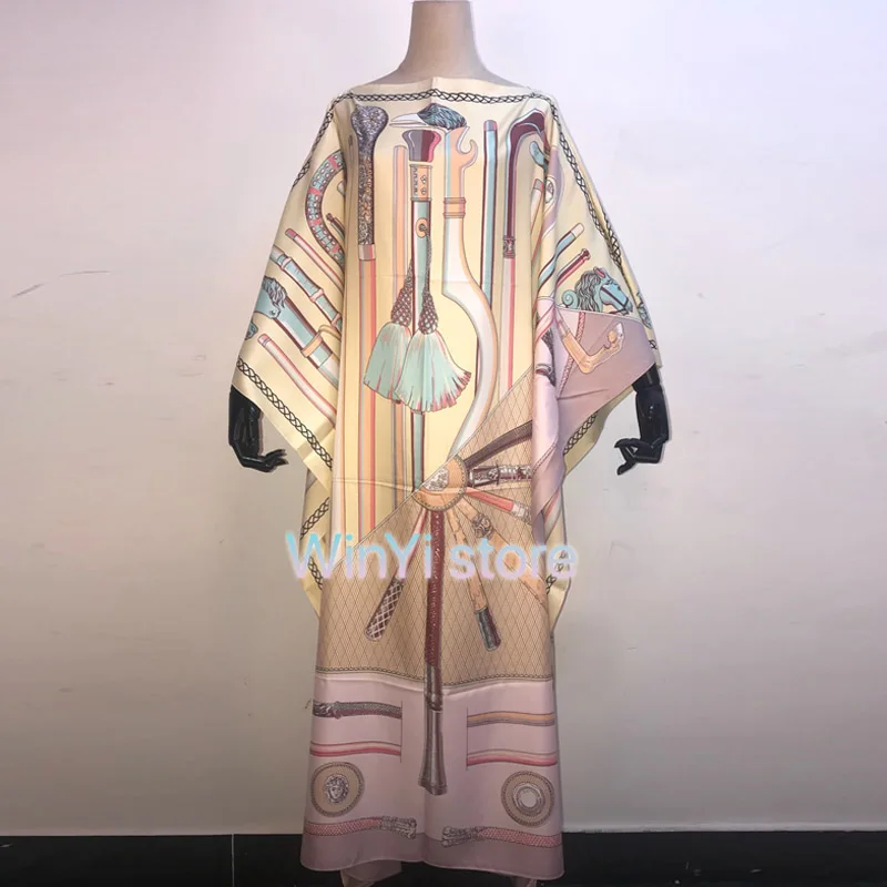 African Dashiki Dress Print Bohemia Silk Scarf Hijab Loose Elegant Muslim Abaya Bazin Robe Gowns Broder Riche Sexy Lady Party