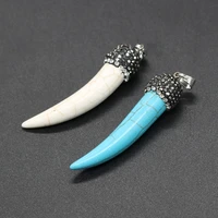 natural stone pendant wolfs tooth shape inlaid with crystal for women jewelry making necklace accessories reiki healing gift