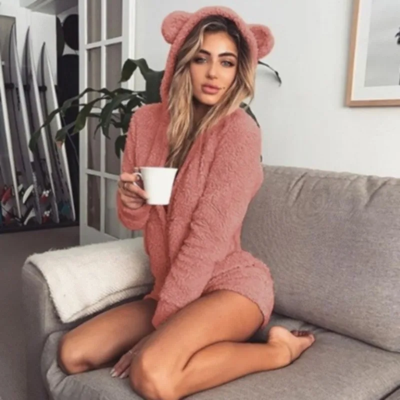 

Winter Warm Pyjamas Women Onesies Fluffy Fleece Jumpsuits Sleepwear Overall Hood Sets Pajamas For Women Adult Plus Size