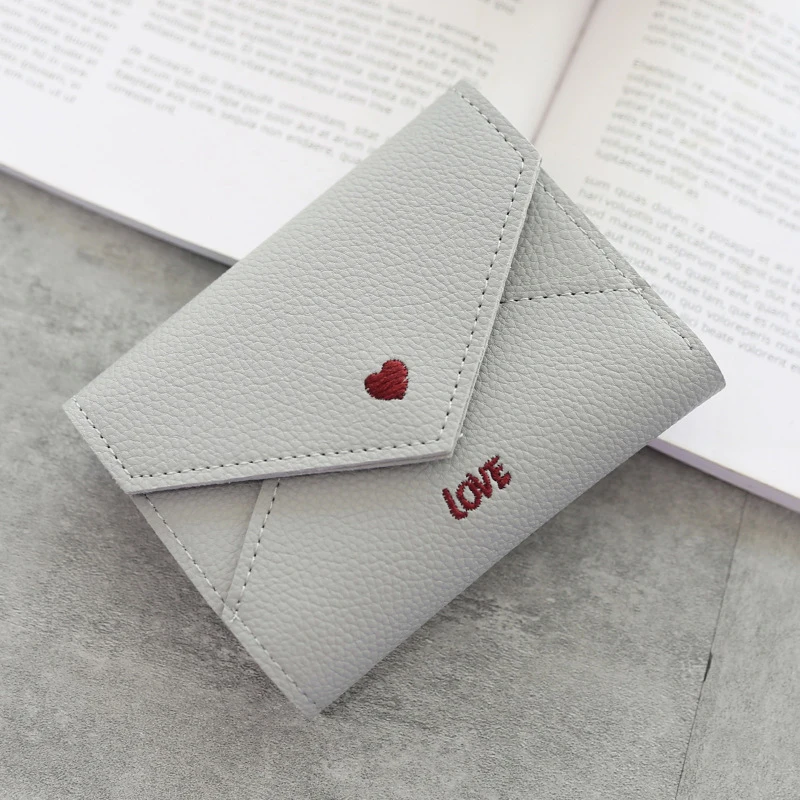 Bokinslon Love Heart-Shaped Embroidered Letters Lychee Pattern Simple Fashion Small Wallet Womens Multifunctional | Багаж и сумки