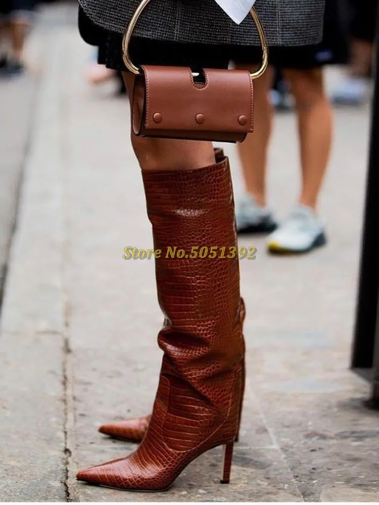 Thin Heel Knee High Boots Sexy Pointed Toe Women Dress Party Luxury Designer Winter Autumn | Обувь