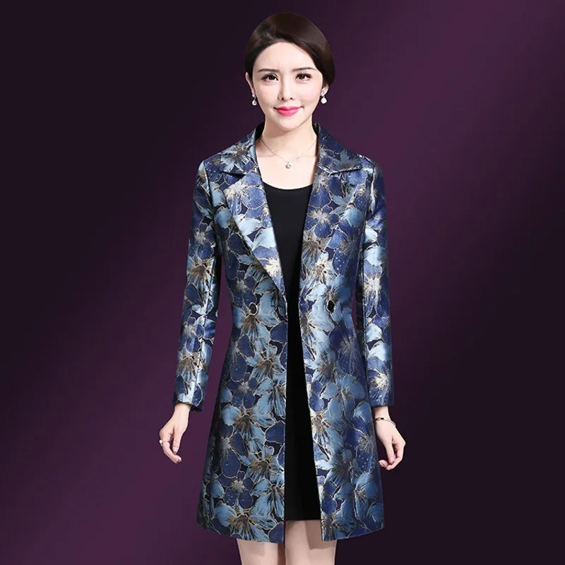 Женское длинное пальто с цветочным принтом облегающий двубортный винтажный