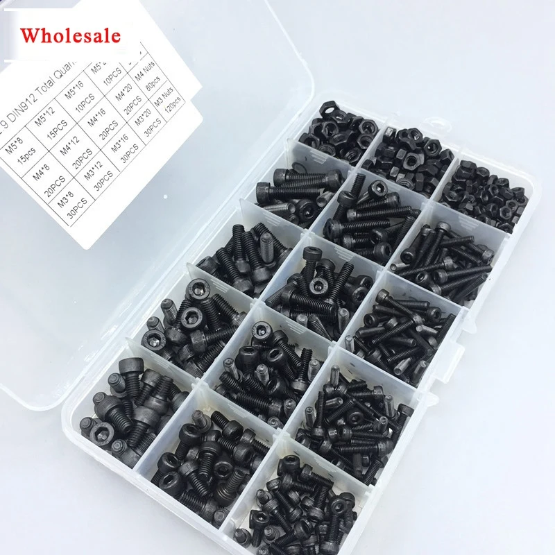 

500 Pcs Grade 12.9 Black M3 M4 M5 Inner Hex Socket Head Cap Screws Assortment Set Kit