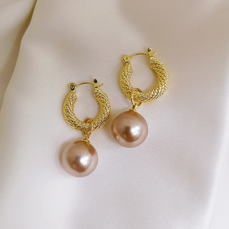 

Korean Fashion 2021 Trend Jewelry Earrings Gold Hoop Pearl Earrings for Women Drop Dangle Earrings Summer Fall Jewelry Pearls