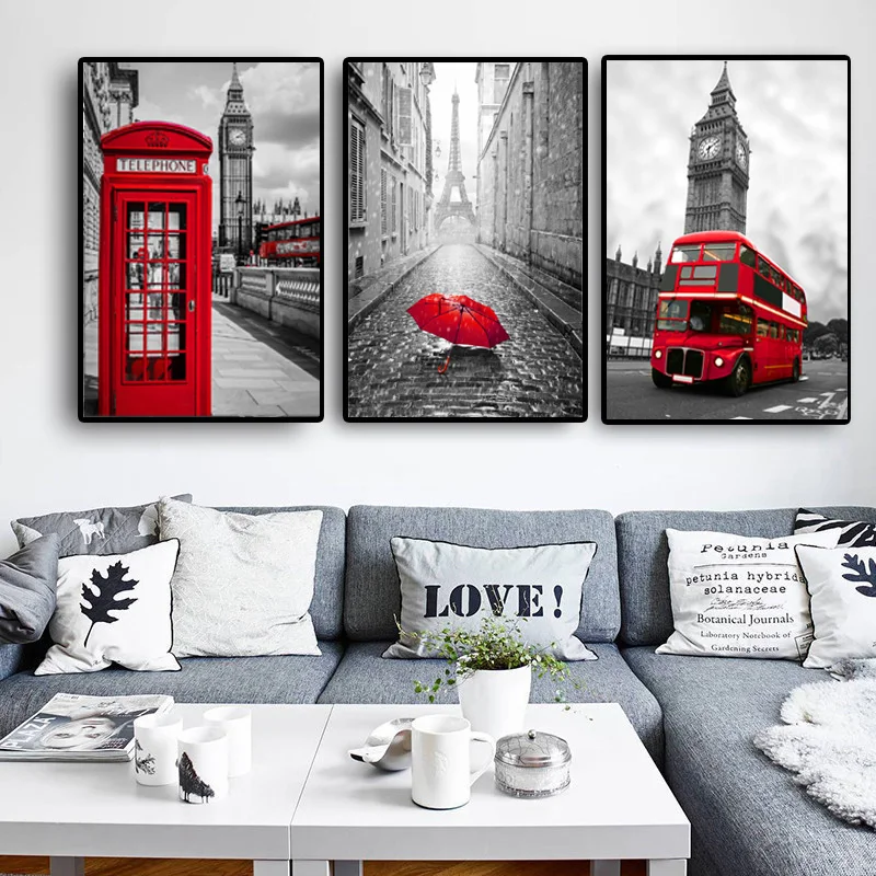 

Nordic posters and printed canvases Posters and decorative paintings for living room canvas landscape of London and Paris