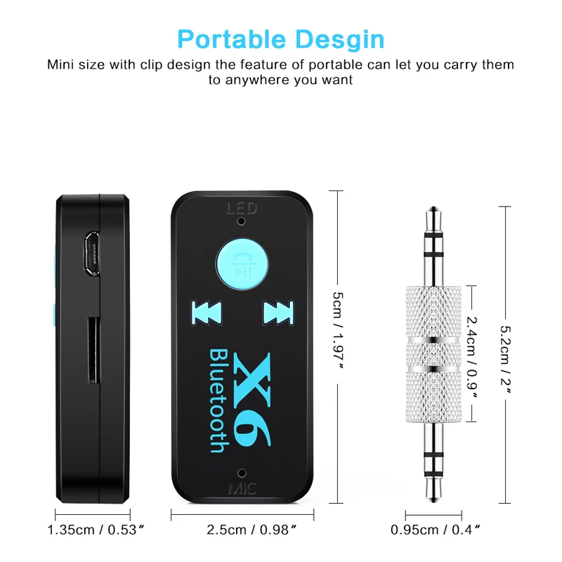 Автомобильный Bluetooth X6 Универсальный 3 в 1 Bluetooth-приемник V4.1 поддержка 5 мм TF-карты