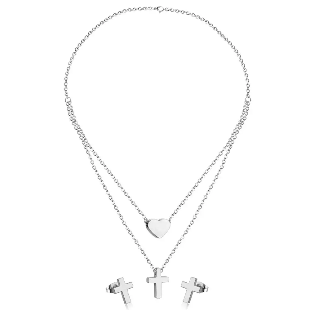 Женский комплект украшений LUXUSTEEL сережки с крестом сердечками из нержавеющей