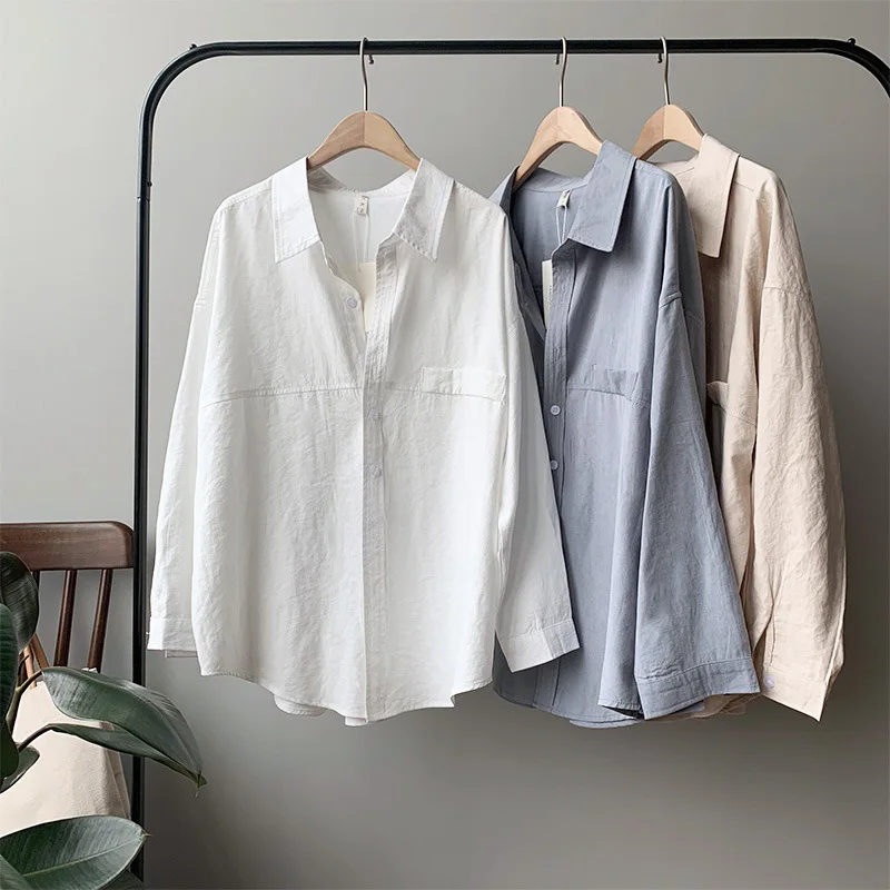 

Autumn Fashion Button Cotton Shirt Vintage Blouse Women 2020 New White Lady Long Sleeves Female Loose Street Blusa Shirts 562C