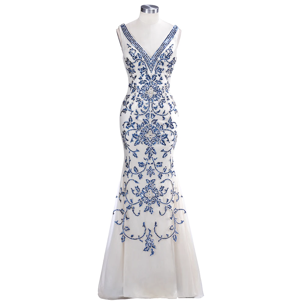 Новый китайский Стиль белого и голубого цвета расшитые Русалочка маскарадный 2019