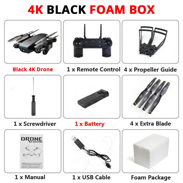 4K Black Foam Box Mini Folding Unmanned Aerial Vehicle WIFI Drone With Camera HD 4K/1080P/720P FPV RTF Remote Control Helicopter RC Quadcopter Toy - Цвет: 4K Black Foam Box