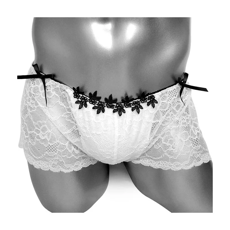 

Цветочные кружевные мужские трусы-боксеры с бантом, прозрачное забавное милое нижнее белье, сексуальное мужское белье для геев Lolita
