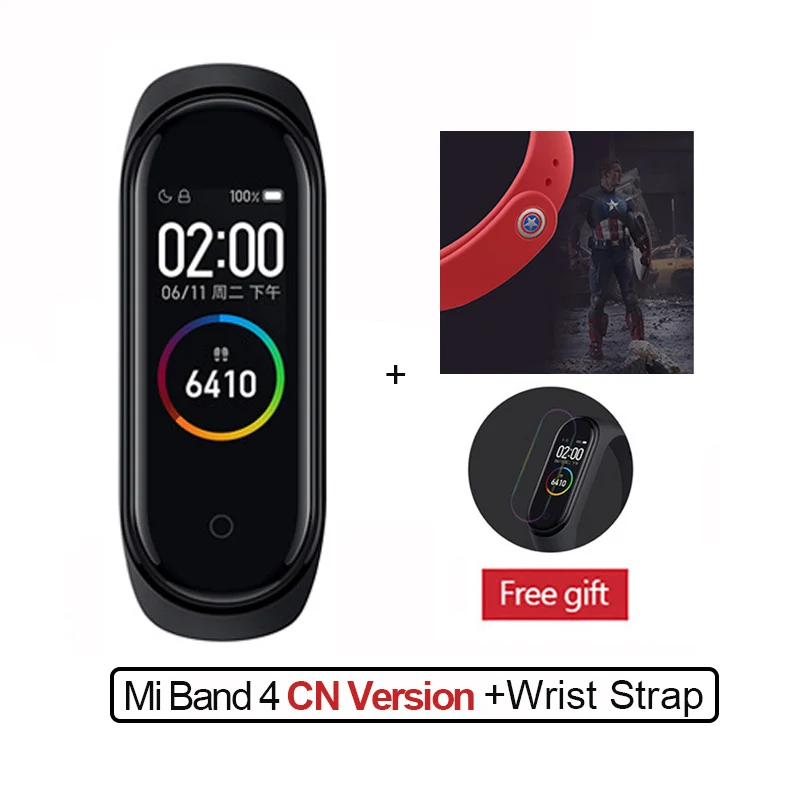 CN Add Red Captian Новейший Xiaomi mi-браслет 4, фитнес-браслет с цветным экраном, Bluetooth 5,0, смарт-браслеты 4, сменный mi Band 3 - Цвет: CN Add Red Captian