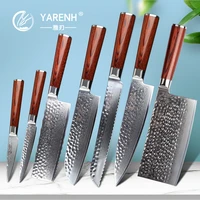 yarenh 7 pcs kitchen knife set japan vg10 damascus steel cleaver meat bread santoku knife nakiri fruit paring chef knives sets
