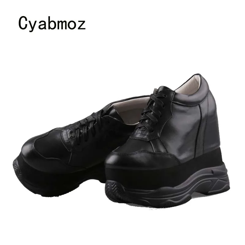 Cyabmoz/новые женские туфли из натуральной кожи, увеличивающие рост женские туфли-лодочки на скрытом высоком каблуке обувь для вечеринок Zapatos mujer Tenis feminino