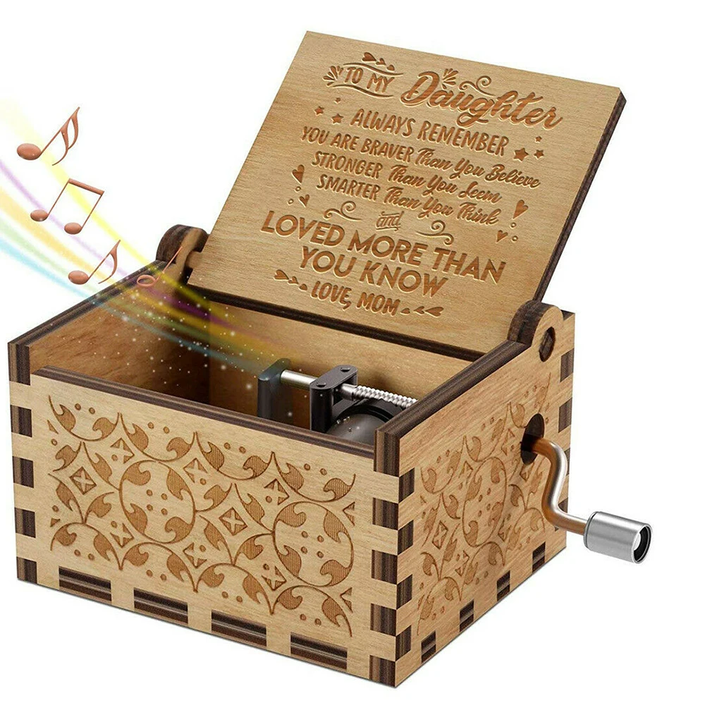 Деревянная музыкальная шкатулка ручной работы с лазерной надписью