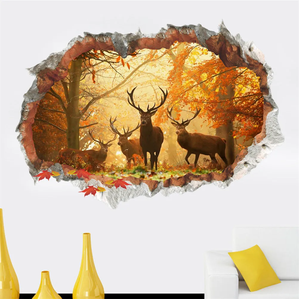 50*70 см 1 шт. наклейки на стену с лесным оленем 3D Виви эффект D настенные постер