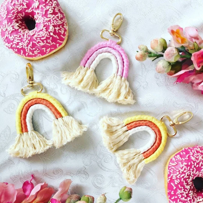 N ручное плетение хлопок макраме Радуга брелоки в виде кисточки кулон текстиль и