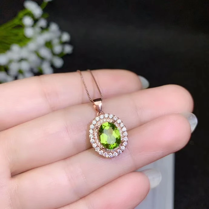 

BDS19 women silver necklace olivine necklace for women necklace real 925 silver natural peridot gem girl birthday gift