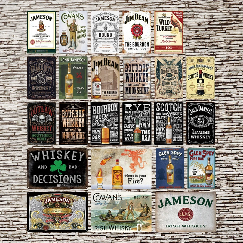 

Jameson Whiskey Vintage Metal Sign Plaque Wall Sticker Wine Bottle Combination Tin Label Retro Wall Artist Bar Home Decoration