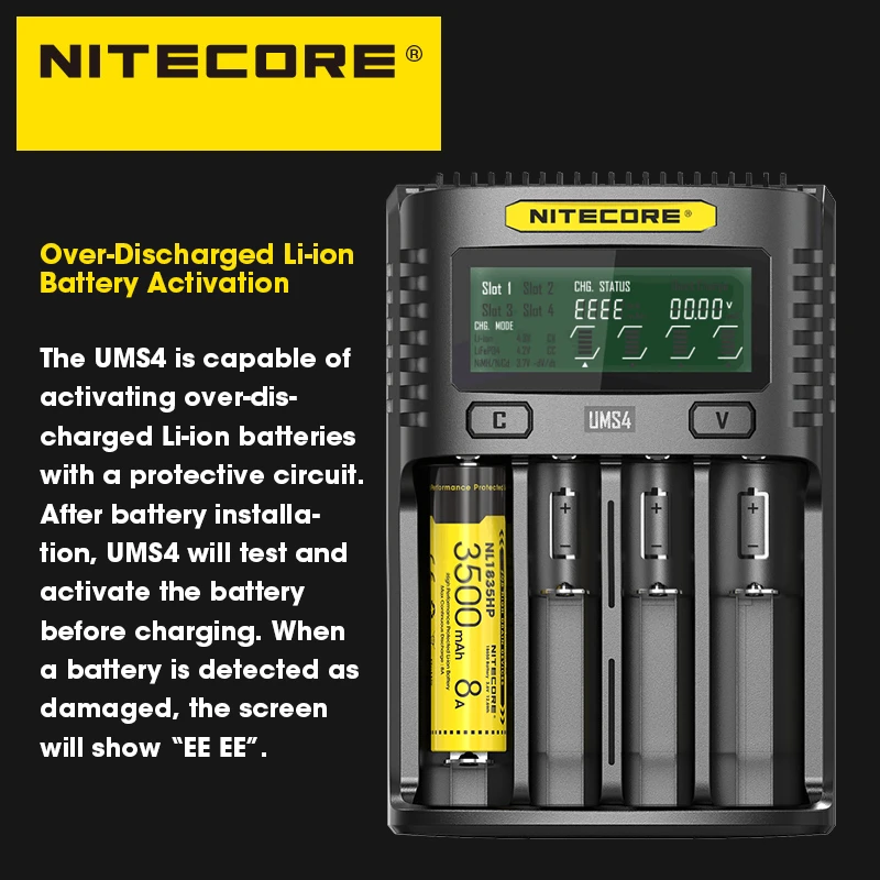 Умное зарядное устройство NITECORE UMS4 UMS2 с ЖК-дисплеем 4A QC быстрая зарядка для