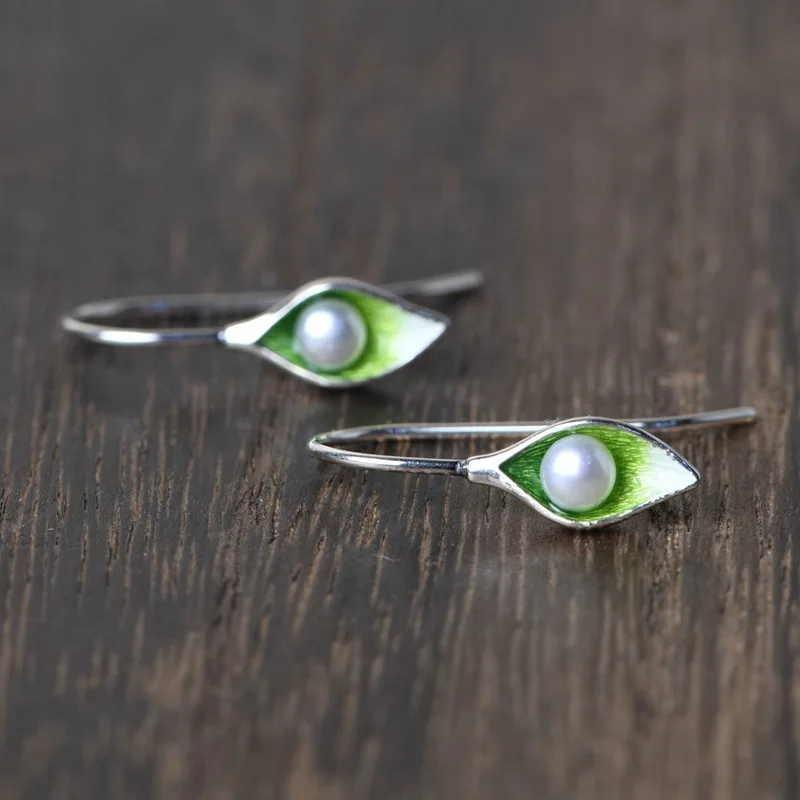 

BALMORA 100% Pure 925 Sterling Silver Pearl Earrings For Women Girl Enameling Dangler Eardrop Vintage Fashion Daily Jewelry Gift