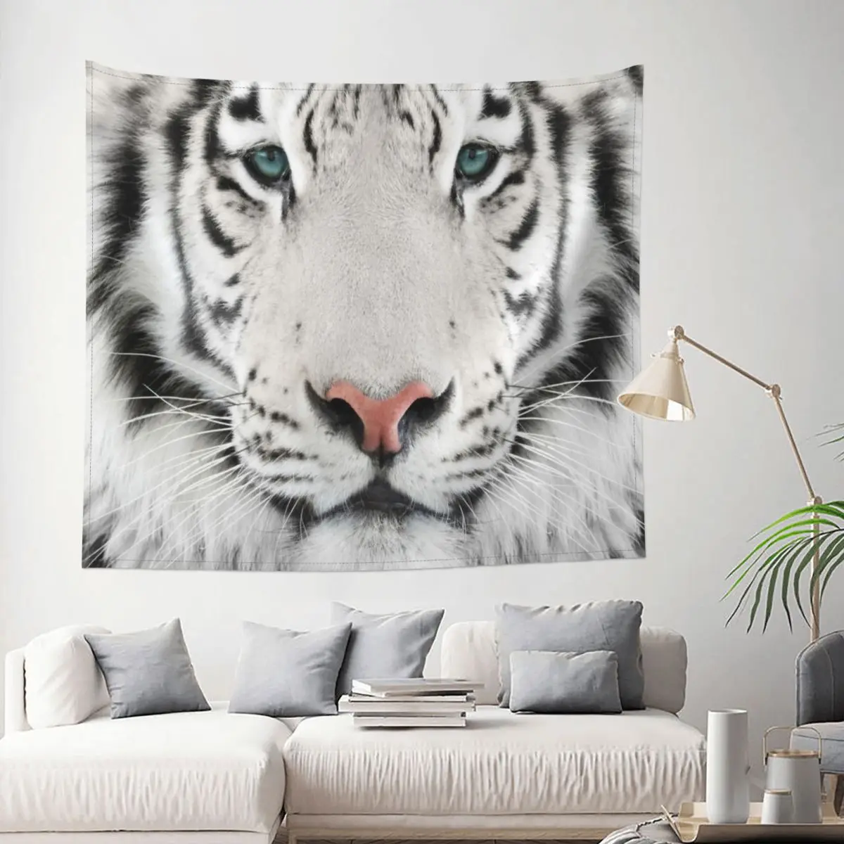 

White Tiger Head Tapestry Cobija Animal Wildlife Decoration Wall Room Home Decor Hanging Living room Kawaii Pattern Fashion