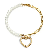 new fashion heart charm bracelet 2021 female gold color stainless steel chain link bracelets for women jewelry gift