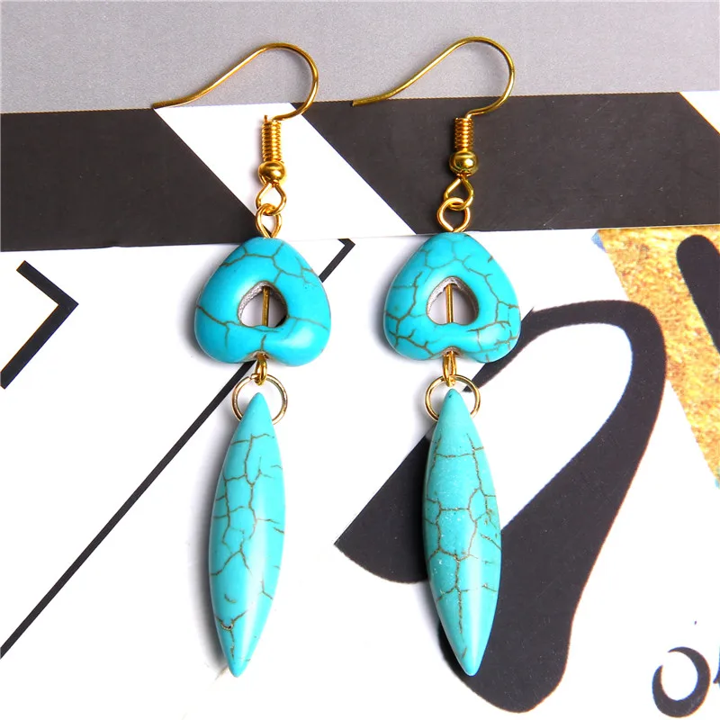 Натуральная бирюза камень серьги для девочек Античная Богемия нерегулярные