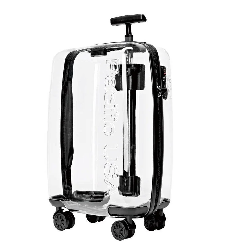 20 дюймов Высокое качество Прозрачный PC Spinner дорожная сумка Rolling багаж бренд тихий ссылка США чемодан - Цвет: B