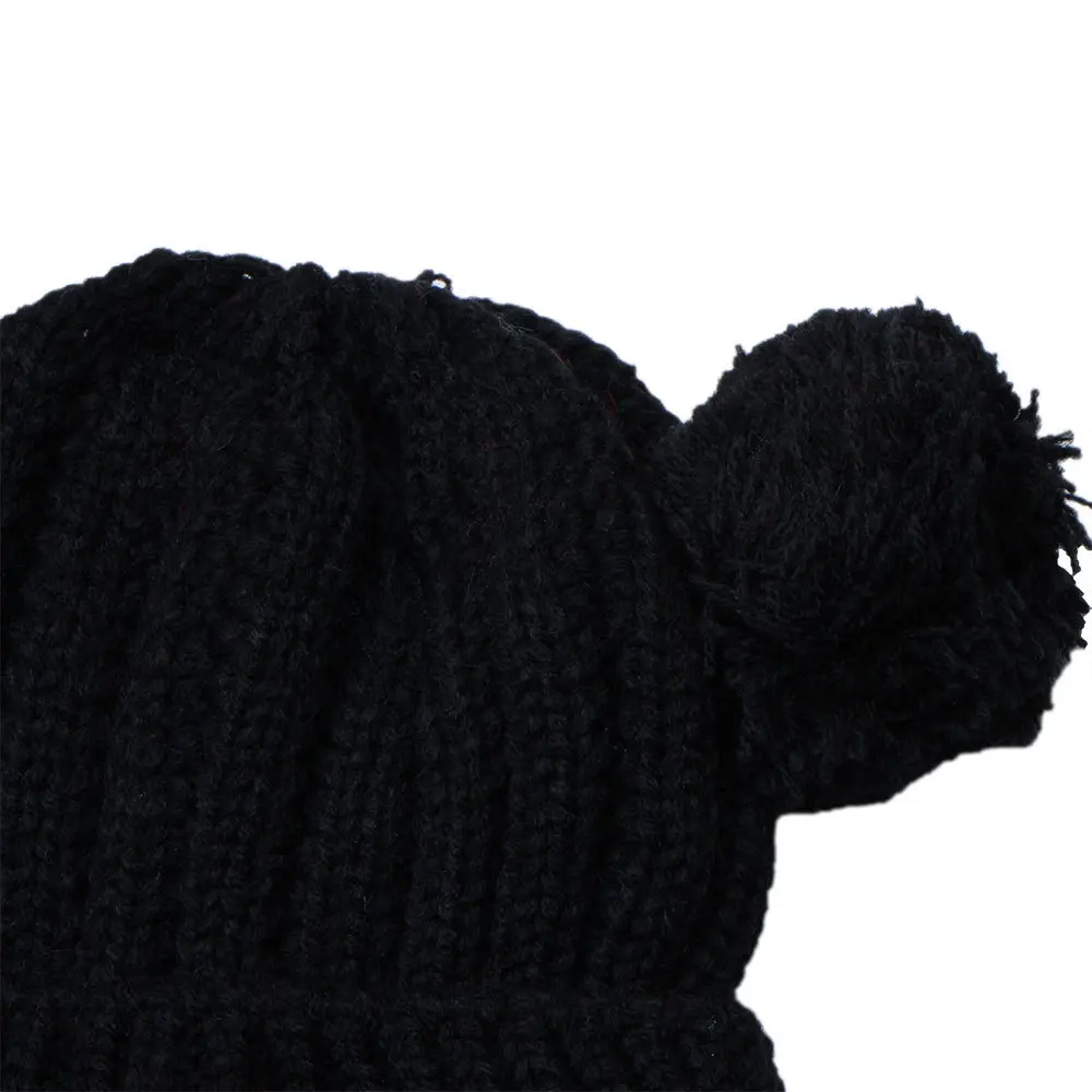 Детская вышивка мультяшного кота Beanie Зимняя Толстая вязаная теплая мягкая шапка с двойным помпоном для мальчиков и девочек, Кепка с ушами, шапочка для малышей