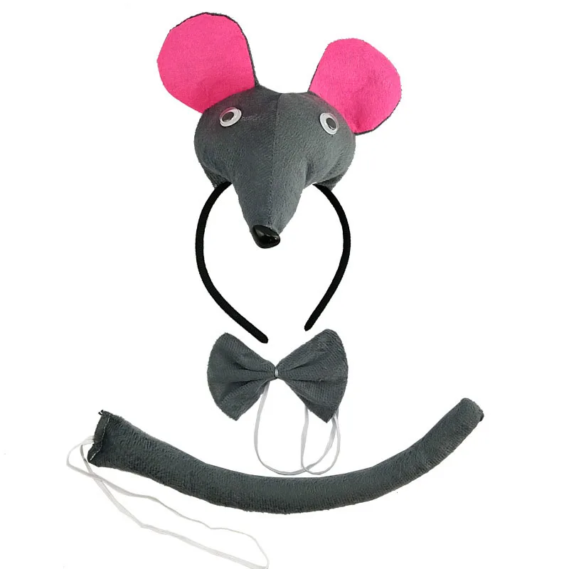 Halloween white grey pink Rat Mouse Headband Tail Animal Costume Cosplay Performance Accessories Children Birthday Party prop |