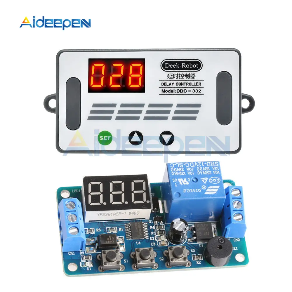 Relay and Case DDC-332 DC 12V реле задержки таймера светодиодный цифровые реле цикл запуска переключатель времени Управление зарядная Модульная плата с звуковая сигнализация - Габаритные размеры: Relay and Case
