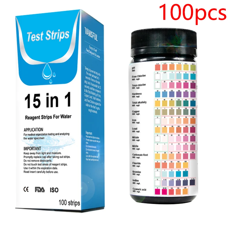 100 шт. тестовые полоски 15 в 1 для воды Набор домашних тестовых лент - Цена: 1 217,74 руб.