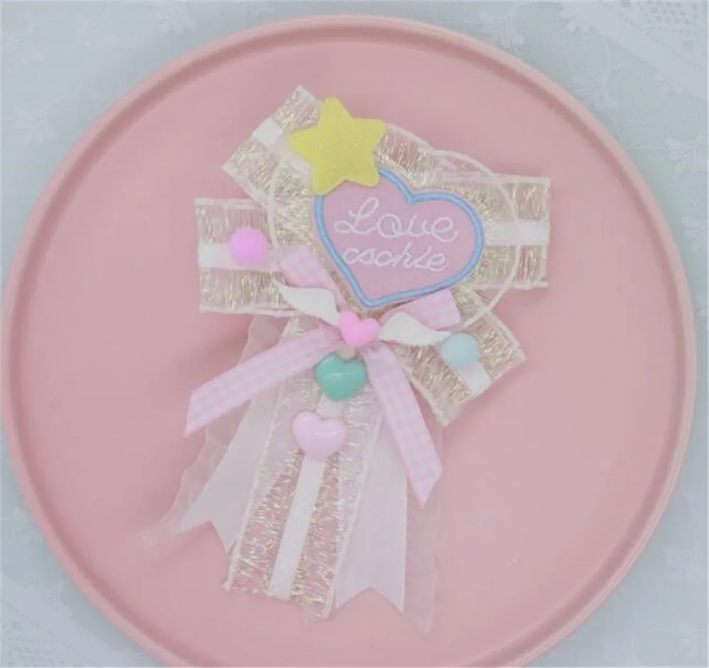 Милая Вышивка в форме сердца стиле &quotЛолита&quot значок брошь с бантом булавки