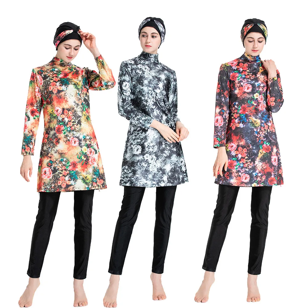 Новый Мусульманин Burkini Печатный Высокая Эластичность Купальник Пляжный Костюм