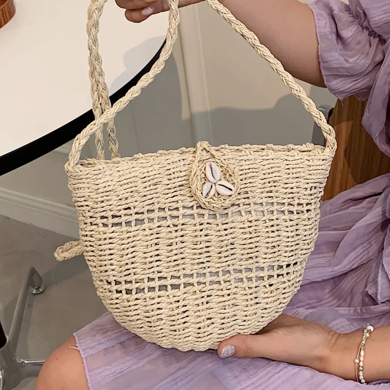 

Small Weave Shoulder Bag Female Quality Straw Woven Handbags Casual Bucket Bags Women's Summer Beach Crossbody Messenger Bag Sac