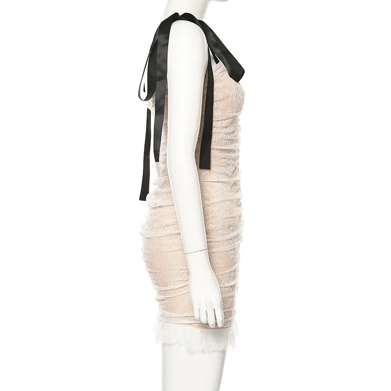 Осеннее/осеннее Сетчатое лоскутное тонкое сексуальное мини-платье на бретельках