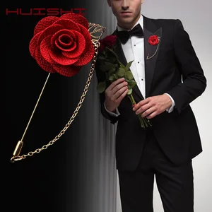 HUISHI Brooches For Men Accessories Shirt Pin Chain Gold Leaves Handmade Camellia Brooch For Wedding in India