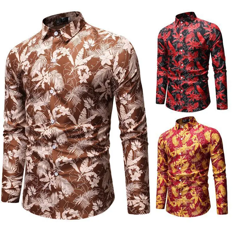 

New Fashion Long Sleeve Brand Printed Men Casual Shirts Button-Up Formal Business Spring Autumn Male Floral Shirt dropshipping