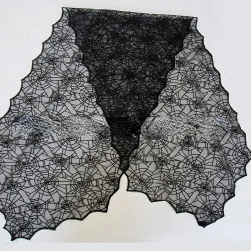 Кружевное украшение на Хэллоуин паутина череп скелет черная скатерть каминная