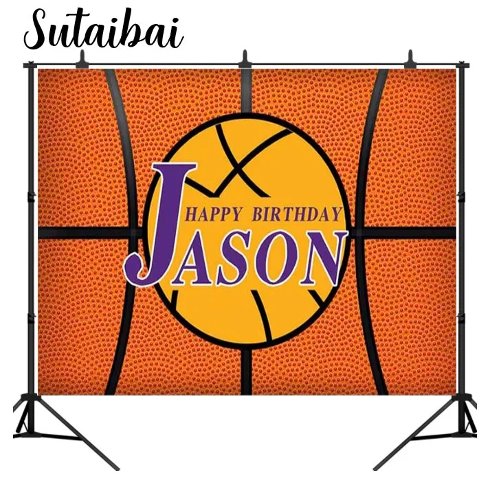

Customized Happy Birthday Party Photocall Backdrops Basketball Boy Athlete Photography Backgrounds Photo Studio Photozone Decor