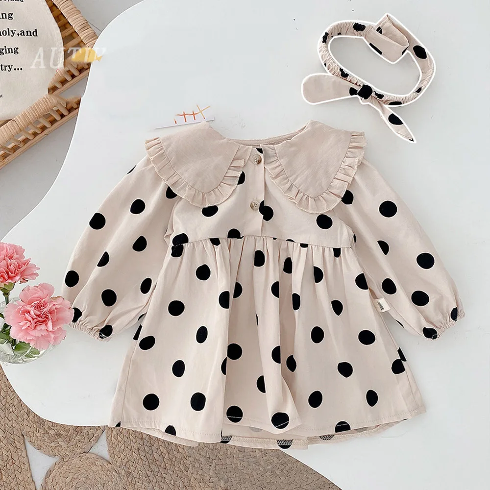 

Детское Хлопковое платье в горошек, с длинным рукавом