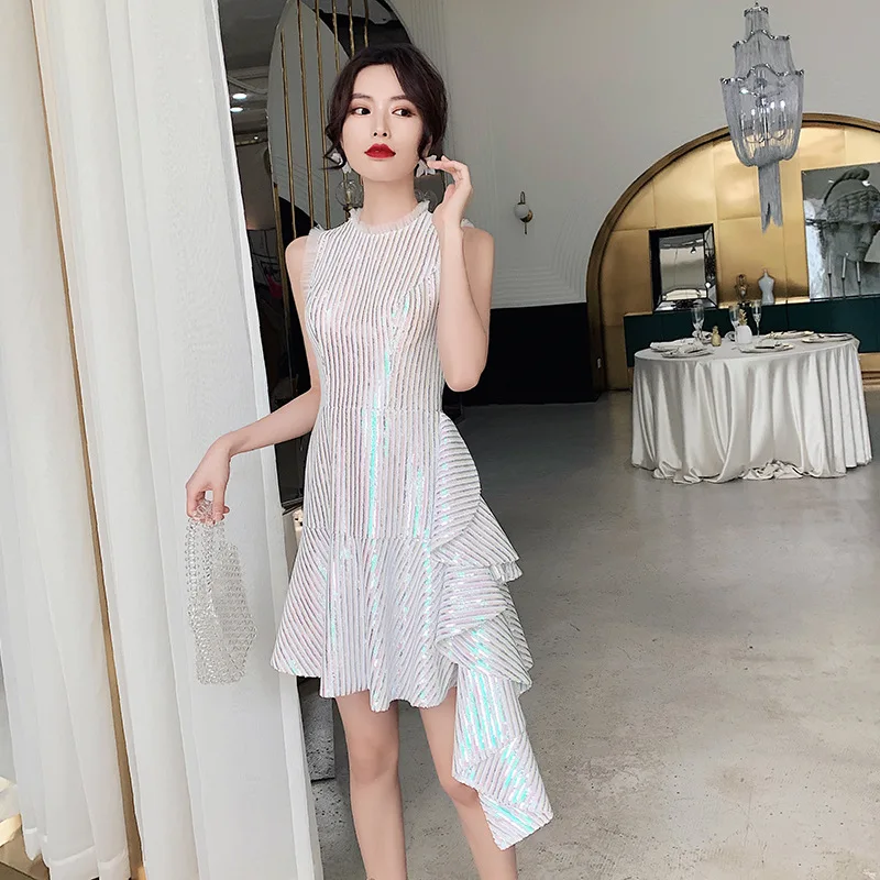 

High Quality Exquisite Sequin Zipper Ball Gown Temperament Elegant French Short Dress