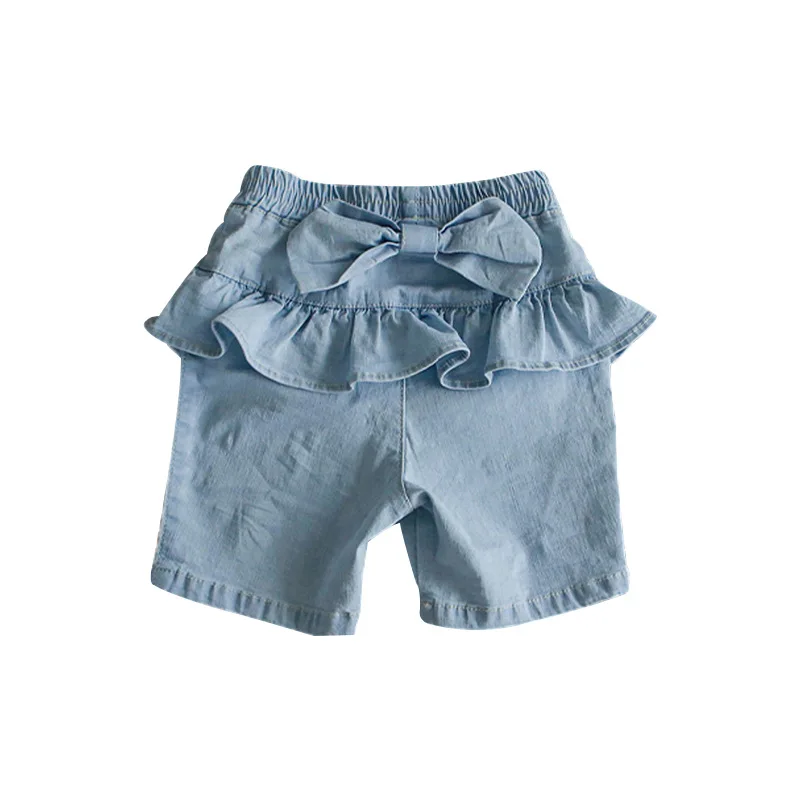 

2021 Summer Girls Jeans Shorts Vintage Kids Clothes Baby Girl Bow Denim Short Korean Style Toddler Cotton Casual Pants