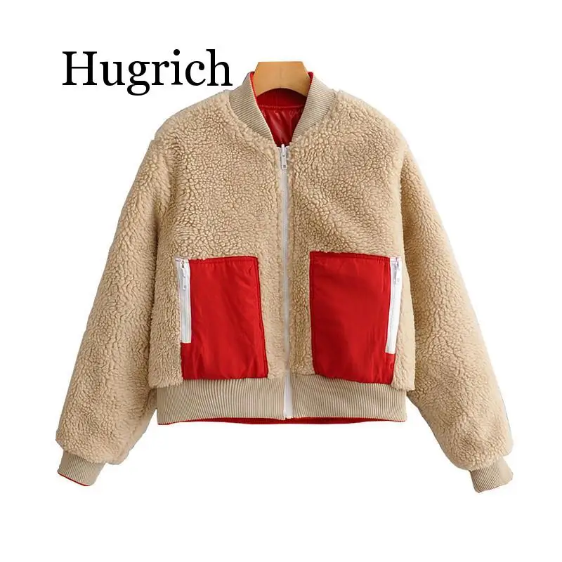 

Two side wear women winter fleece teddy coats 2020 fashion ladies warm coat female red lambswool short anorak jacket girls