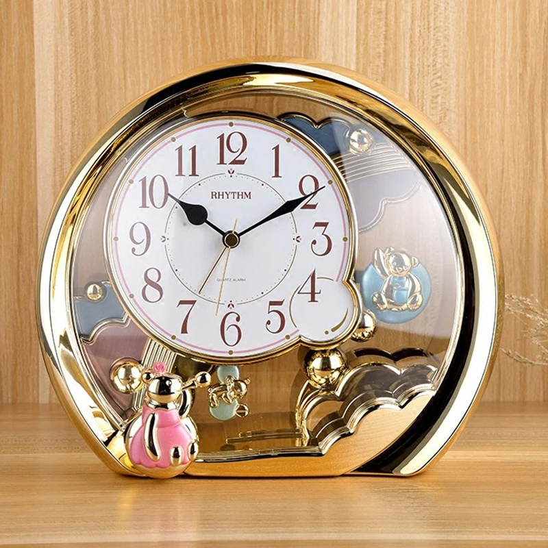 100% NEW AND HIGH QUALITY EXQUISITE CUTE MINI BEAR SILENT JUMPING MOVEMENT TABLE CLOCK ALARM GOLD FRAME CHILDREN'S GIFTS | Дом и сад
