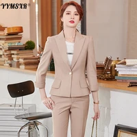 large size womens suit pants two piece 2022 new autumn casual half sleeved short jacket fashion high waist nine point pants