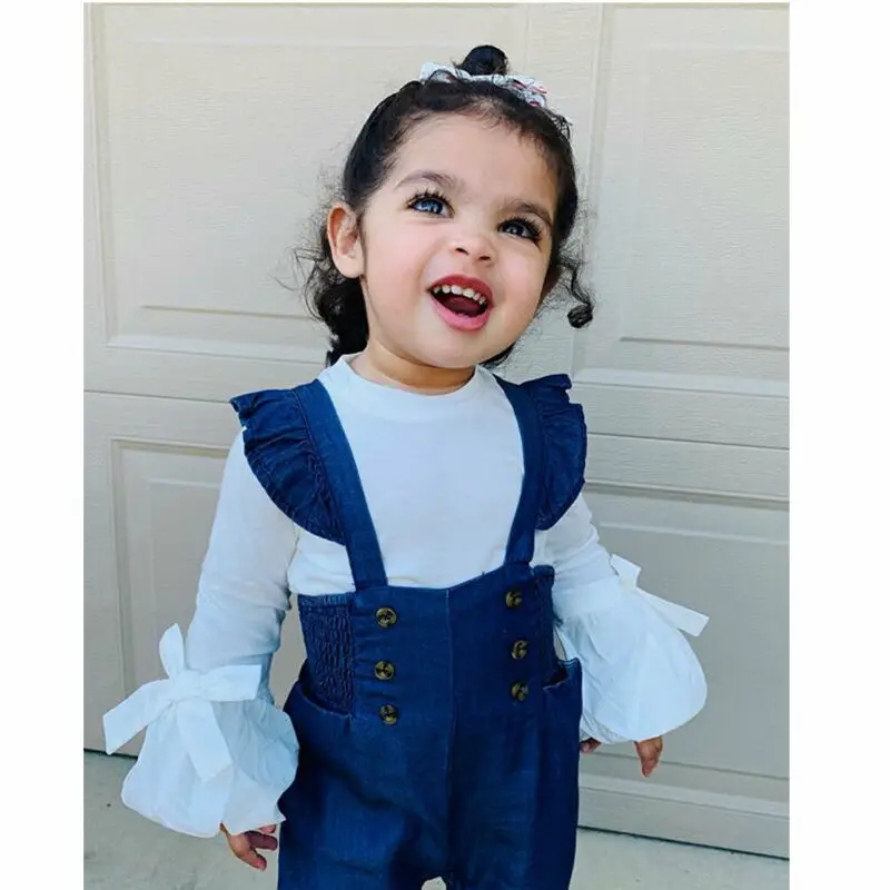 Модный комплект одежды для маленьких девочек белый топ с расклешенными рукавами