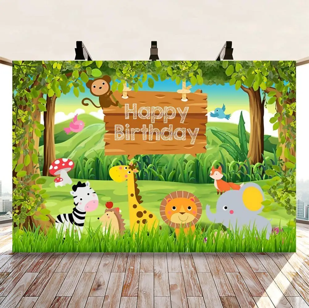 

Spring Green Forest Animals Family Photo Background Newborn Baby Shower Kids Birthday Cartoon Backdrops For Table Decor