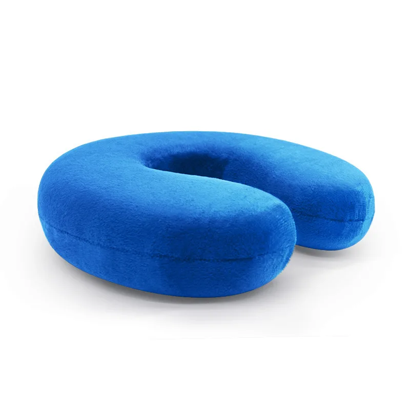 royal blue Дорожная подушка для шеи, для путешествий, короткая плюшевая ткань, пена с эффектом памяти, для уменьшения боли в шее, забота о здоровье шейки, постельные принадлежности, подушка для шеи в самолете - Цвет: royal blue